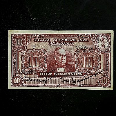 Cédula Estrangeira - Antiga de 10 Guaranis - Banco Central del Paraguay - 1950- Mbc - ref.3214