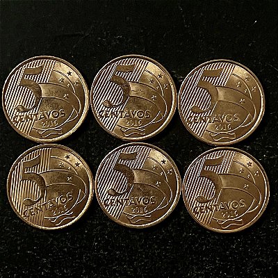 06 Moedas do Brasil - 5 Centavos - 2016 - FC - Aço com Cobre - ref.3216