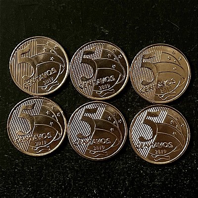 06 Moedas do Brasil - 5 Centavos - 2020 - FC - Aço com Cobre - ref.3217