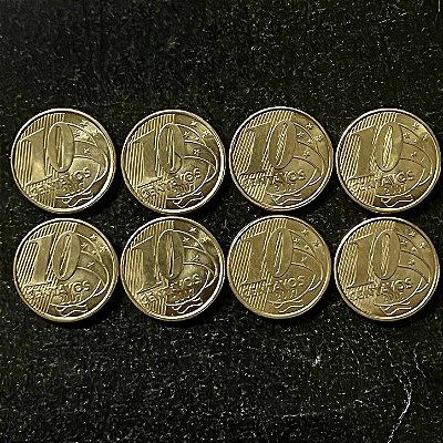 08 Moedas do Brasil - 10 Centavos - 2016 - FC - Aço com Latão - ref.3227