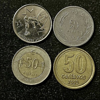 04 Moedas Estrangeiras - Turquia 1975 - 2010 - Argentina 1993 - Canada 2010 - Mbc - ref.3232