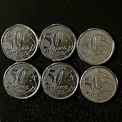 06 Moedas do Brasil - 50 Centavos - 2024 - FC - Aço Inoxidável - ref.3235