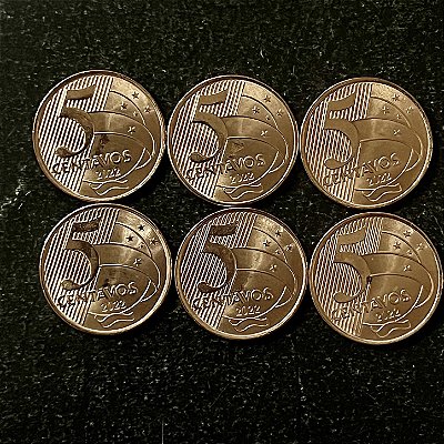 06 Moedas do Brasil - 5 Centavos - 2022 - FC - Aço com Cobre - ref.3238