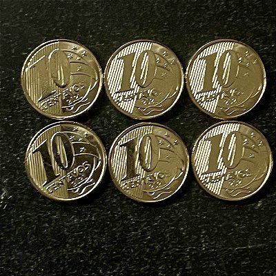 06 Moedas do Brasil - 10 Centavos - 2021 - FC - Aço com Latão - ref.3239