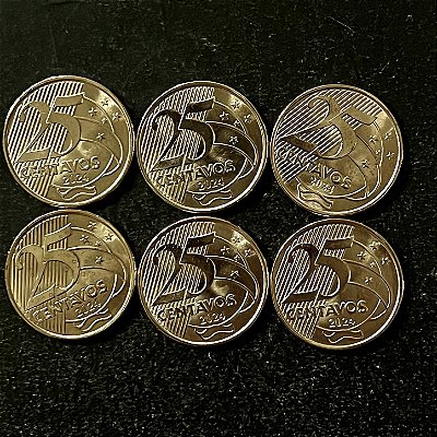 06 Moedas do Brasil - 25 Centavos - 2024 - FC - Aço com Latão - ref.3246