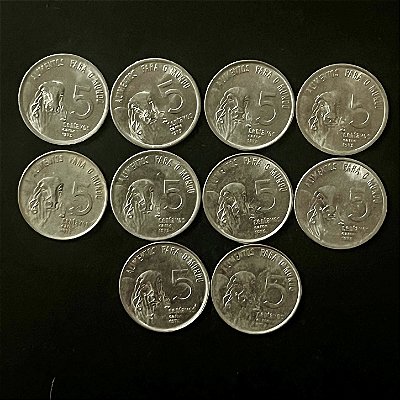 10 Moedas do Brasil - 5 Centavos - 1975 - FAO - Aço Inoxidavel - Mbc - ref.3248