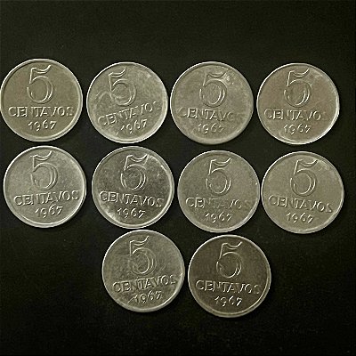 10 Moedas do Brasil - 5 Centavos - 1967 - Aço Inoxidavel - Mbc - ref.3251