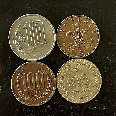 04 Moedas Estrangeira - Chile 1998 - Uruguai 1981 - Reino Unido 1871 - Argentina 1978 - Mbc - ref.3253