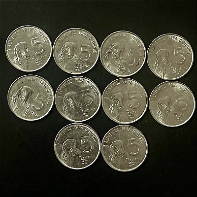 10 Moedas do Brasil - 5 Centavos - 1976 - FAO - Aço Inoxidavel - Mbc - ref.3255