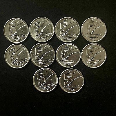 10 Moedas do Brasil - 5 Centavos - 1989 - Aço Inoxidavel - Mbc - ref.3257