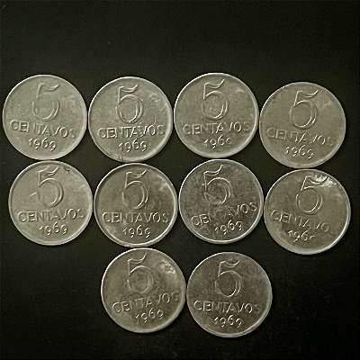 10 Moedas do Brasil - 5 Centavos - 1969 - Aço Inoxidavel - Mbc - ref.3260
