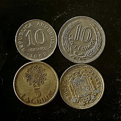 04 Moedas Estrangeira - Portugal 1987 - Espanha 1966 - Uruguai - 1953 - Argentina 1952 - Mbc - ref.3262