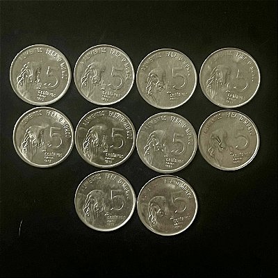 10 Moedas do Brasil - 5 Centavos - 1975 - FAO - Aço Inoxidavel - Mbc - ref.3262
