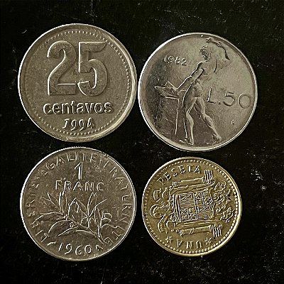 04 Moedas Estrangeira - Italia 1982 - Espanha 1975 - França 1960 - Argentina 1994 - Mbc - ref.3263