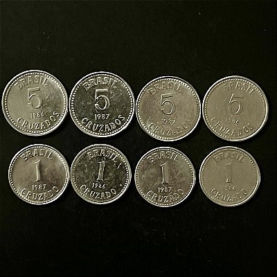 08 Moedas do Brasil - 1 e 5 Cruzados - Aço Inoxidavel - Mbc - ref.3285