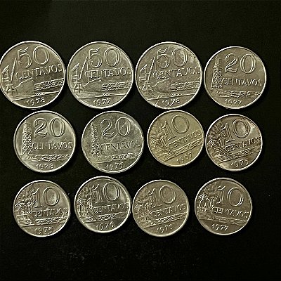 12 Moedas do Brasil - 10, 20 e 50 Centavos - Aço Inoxidavel - Mbc - ref.3289