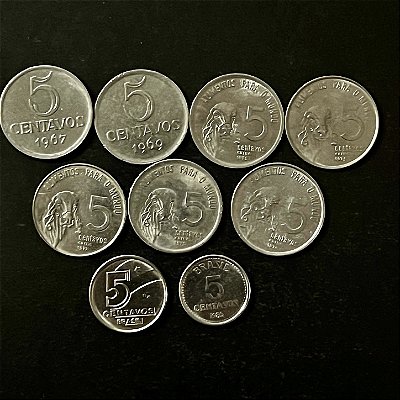 09 Moedas do Brasil - 5 Centavos - Aço Inoxidavel - Mbc - ref.3291