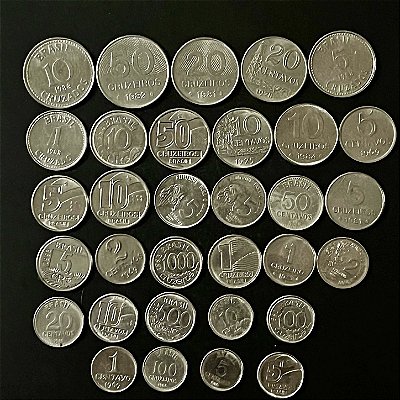 32 Moedas do Brasil - Diferentes - Aço Inoxidavel - Mbc - ref.3293