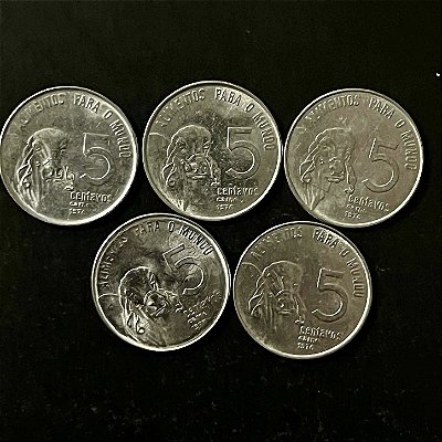 05 Moedas do Brasil - 5 Centavos - Série FAO - Carne - 1975-76-77-78-79 - Aço Inoxidavel - Mbc - ref.3297