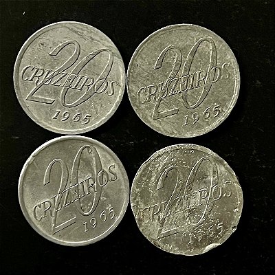 04 Moedas do Brasil - 20 Cruzeiros - 1965 - Aluminio - Mbc - ref.3303