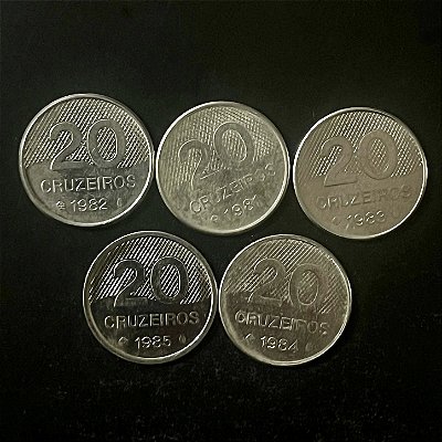 05 Moedas do Brasil - 20 Cruzeiros - 1981-82-83-84-85 - Aço Inoxidável - Mbc - ref.3328