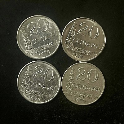 04 Moedas do Brasil - 20 Centavos - 1970-75-77-78 - Aço Inoxidável - Mbc - ref.3329