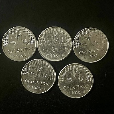 05 Moedas do Brasil - 50 Cruzeiros - 1981-82-83-84-85 - Aço Inoxidável - Mbc - ref.3330