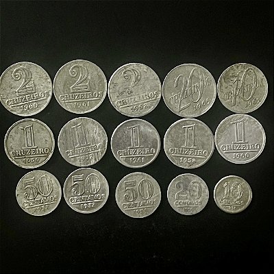 15 Moedas do Brasil - Diferentes - Aluminio - Mbc - ref.3333