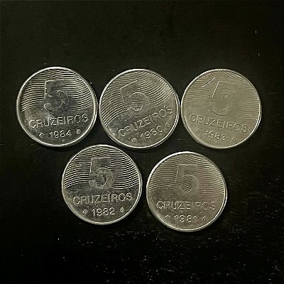 05 Moedas do Brasil - 5 Cruzeiros - 1980-81-82-83-84 - Aço Inoxidavel - Mbc - ref.3337