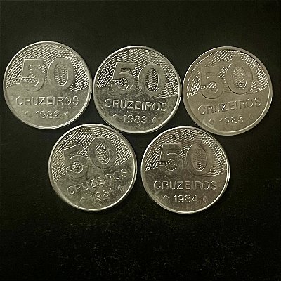 05 Moedas do Brasil - 50 Cruzeiros - 1981-82-83-84-85 - Aço Inoxidavel - Mbc - ref.3339