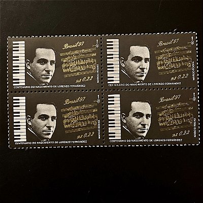 Quadra de Selos Comemorativos do Brasil - Compositores Brasileiros - Lorenzo Fernandes - 1997 - Mint - ref.3295