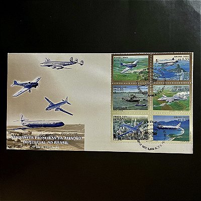 Envelope Comemorativo com Carimbo e Selo - Aeronaves Pioneiras da Aviação Comericial no Brasil - 2001 - FDC708 - ref.3297