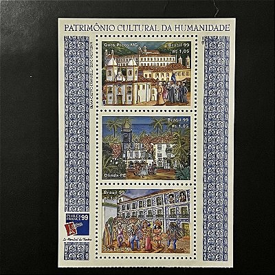 Bloco de Selos do Brasil - Patrimonio Cultural da Humanidade - Ouro Preto-OlindaSão Luis - 1999 - Mint - ref.3373