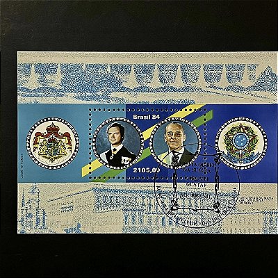 Bloco de Selos do Brasil - Visita do Rei da Suécia Carl Gustaf - 1984 - Com carimbo comemorativo - ref.3374