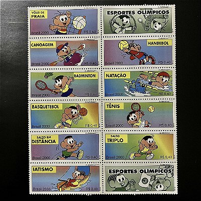 Série de Selos do Brasil - 12 Selos Esportes Olimpicos II - Turma da Monica - 2000 - Mint - ref.3375