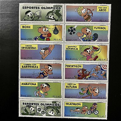 Série de Selos do Brasil - 12 Selos Esportes Olimpicos II - Turma da Monica - 2000 - Mint - ref.3376