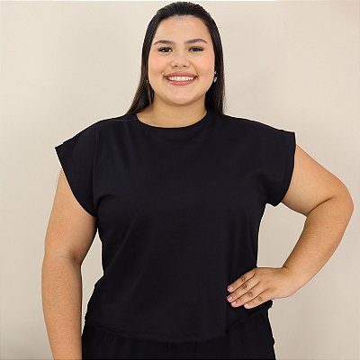 Blusa Cropped Plus Size Moda Feminina Básico Malha Confortável Tendência