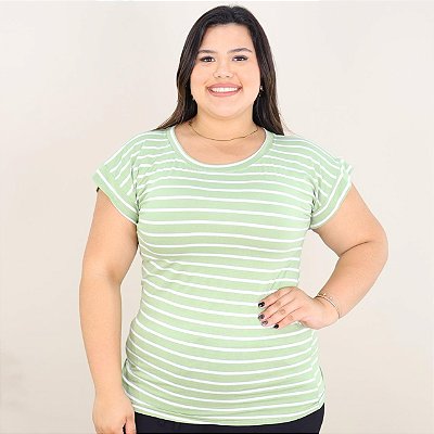 Blusa Plus Size Manga Japonesa Curta Tendência Moda Feminina Listrada