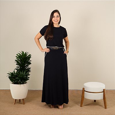 Conjunto Feminino Moda Evangélica Saia E Blusa Saias Longa Lisa Blusinha Manga Curta Elegante