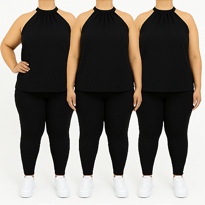 Kit 3 Blusa Regata Feminina Tendência Gola Alta Trançada