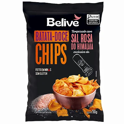 BATATA DOCE CHIPS SABOR SAL ROSA DO HIMALAIA 50G  BELIVE