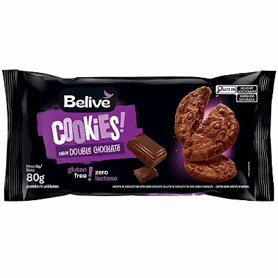 COOKIES DOUBLE CHOCOLATE SEM AÇÚCAR SEM GLÚTEN 67G  BELIVE