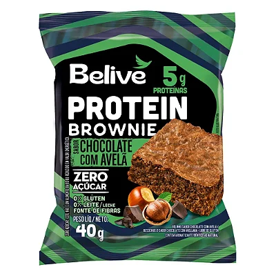 BROWNIE PROTEIN SABOR CHOCOLATE COM AVELÃ 40G  BELIVE