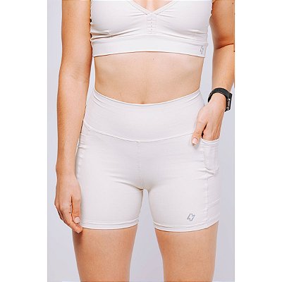 Shorts Fitness Curto Alta Compressão com Bolso Areia
