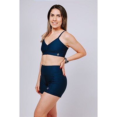 Shorts Fitness Curto Alta Compressão com Bolso Azul Marinho