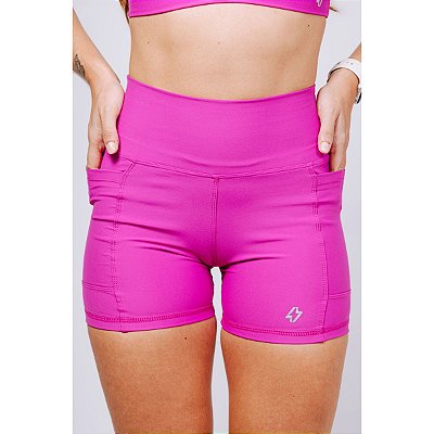 Shorts Fitness Curto Alta Compressão com Bolso Fúcsia