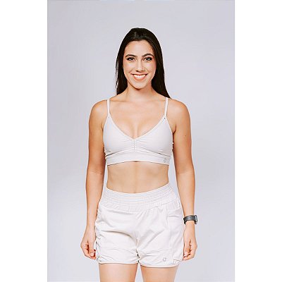 Shorts Fitness Duplo Compressão com Bolso Areia