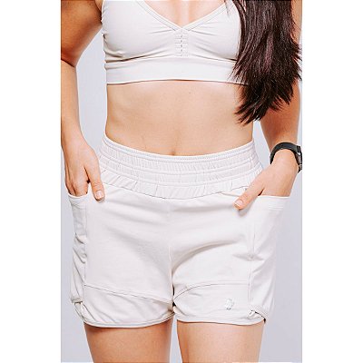 Shorts Fitness Duplo Compressão com Bolso Areia