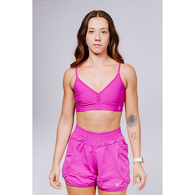 Shorts Fitness Duplo Compressão com Bolso Fúcsia