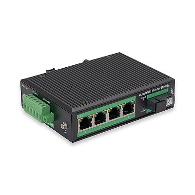 Switch Industrial de Liga de Alumínio 4xRJ45 GbE, 1xSC Fixo SM, 10km, Trilho DIN,LADO A